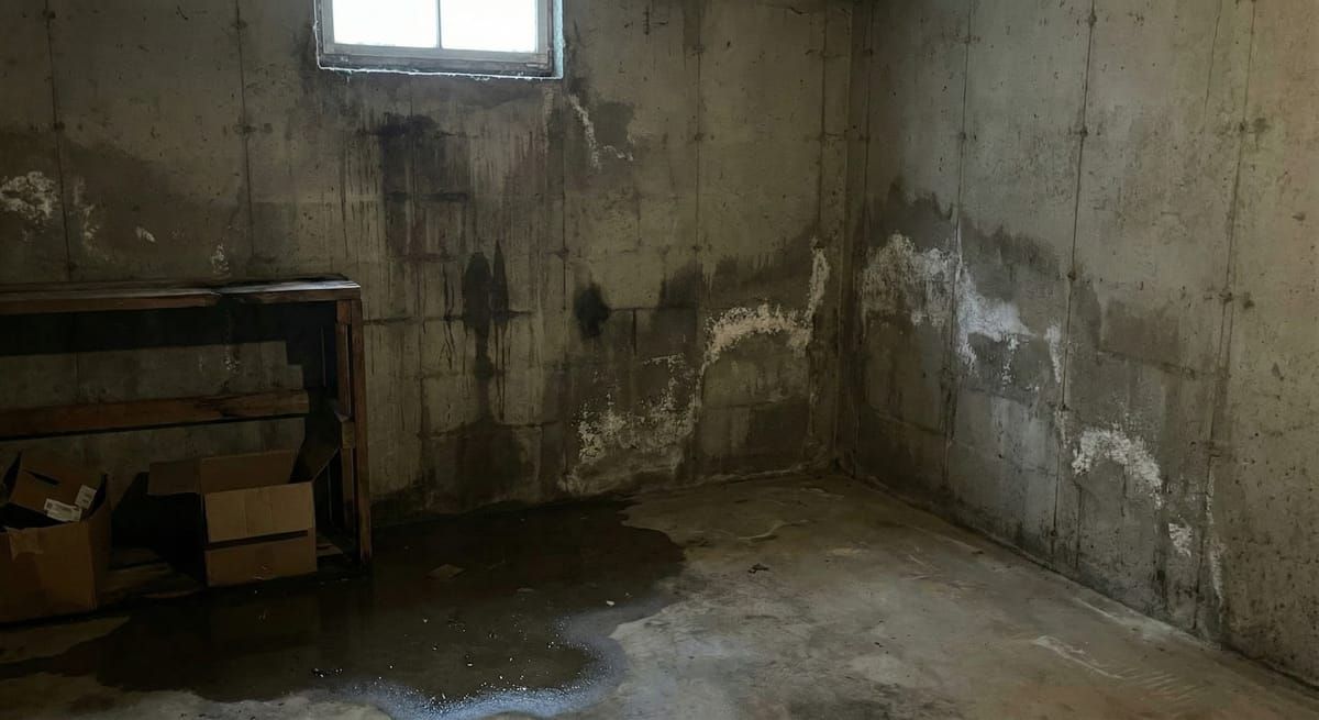 Basement with water damage requiring waterproofing